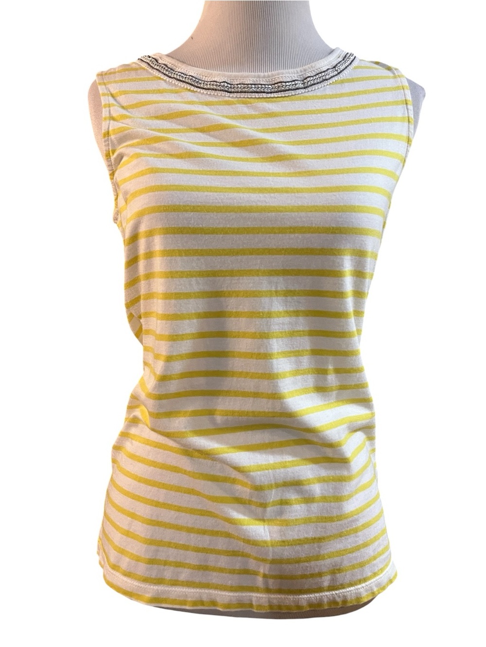BANANA REPUBLIC FACTORY STRIPED TANK TOP YELLOW WHITE SILVER SIZE EXTRA SMALL